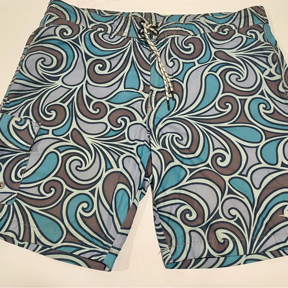 Tommy Bahama Mens Mesh Lined Swim Trunks-L-Floral Blue/Mauve/White